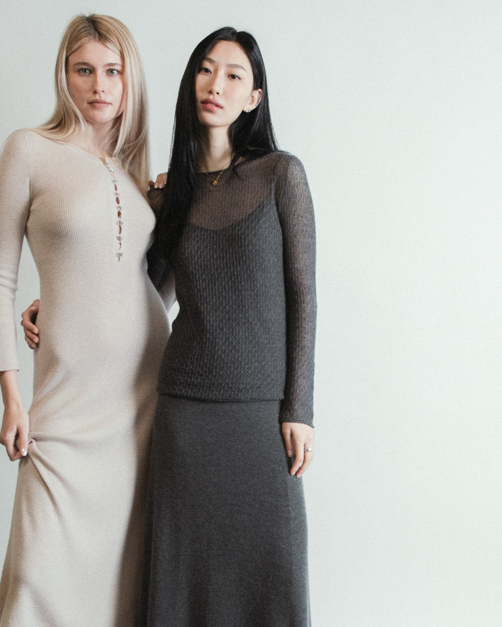 Cashmere Lace Knit Sheer Top in London Fog, Mysto Cashmere