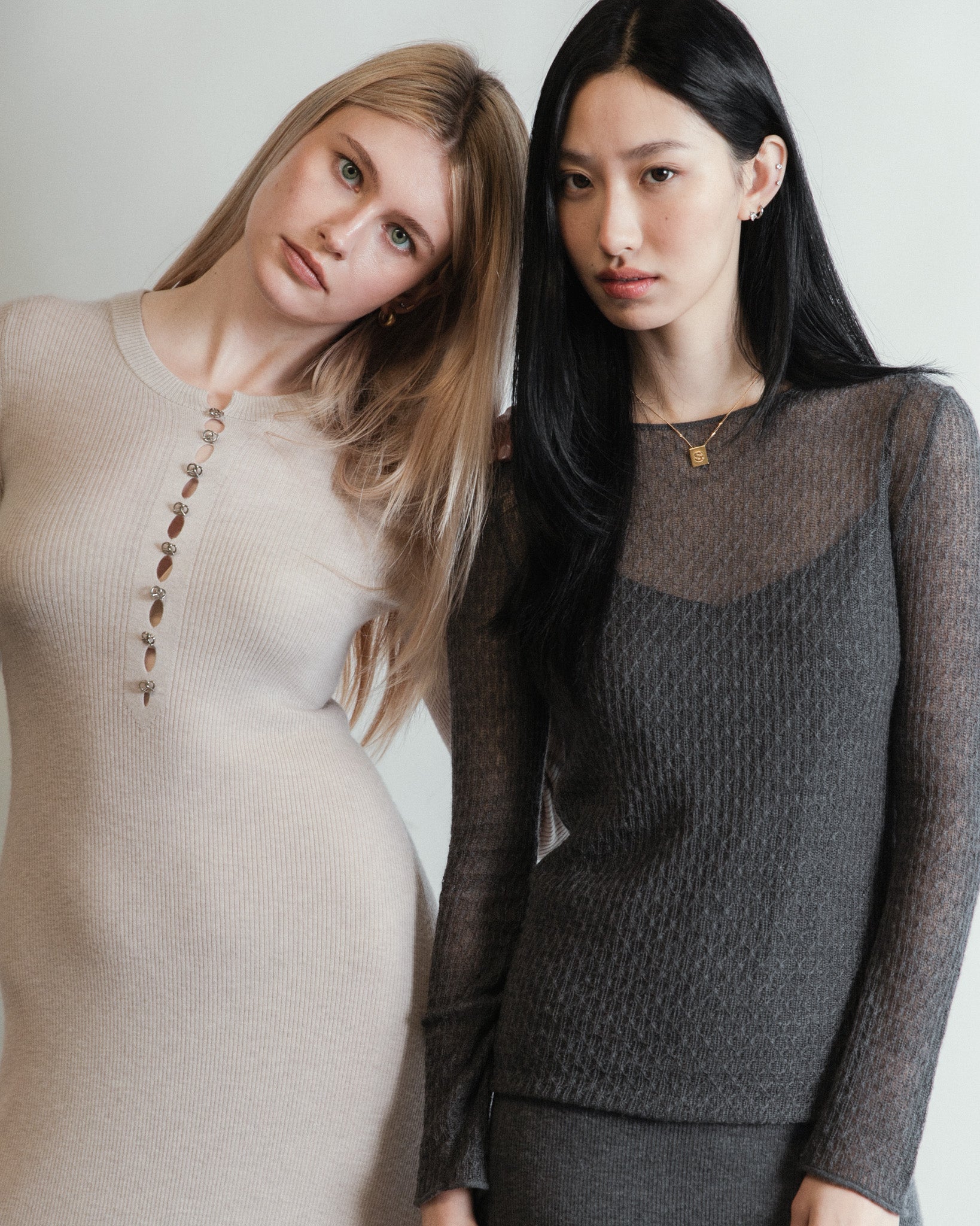 Cashmere Lace Knit Sheer Top in London Fog, Mysto Cashmere