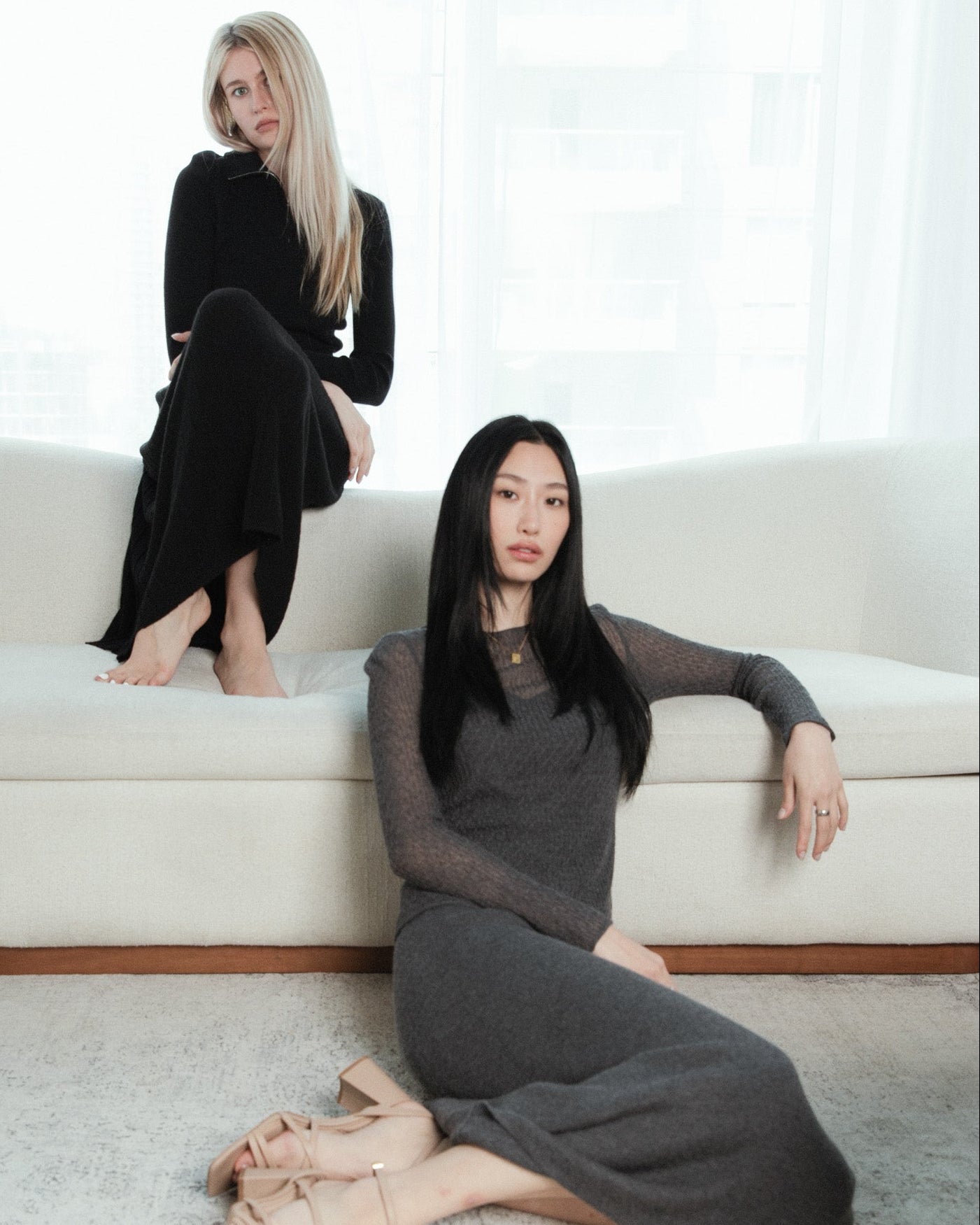 Cashmere Lace Knit Sheer Top in London Fog, Mysto Cashmere